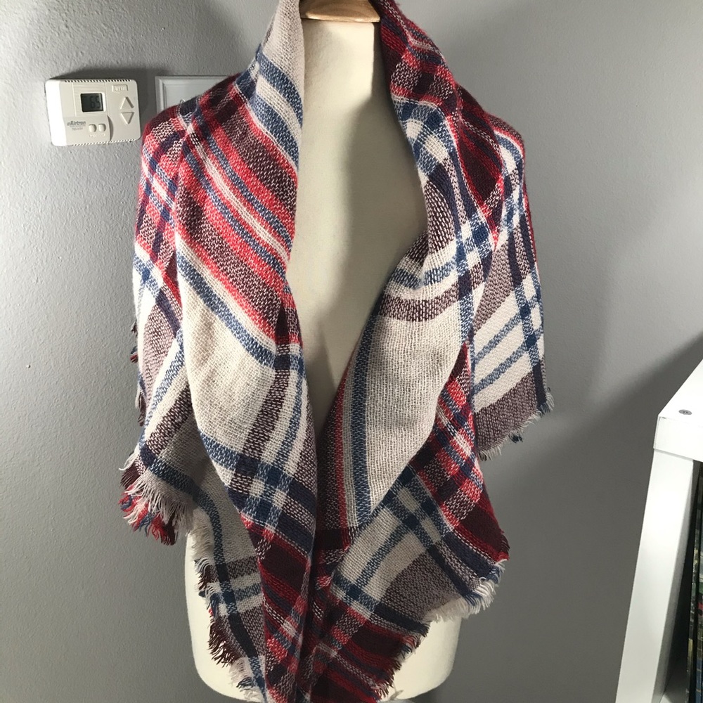 Plaid Blanket Scarf 50x50 - Picture 2 of 3